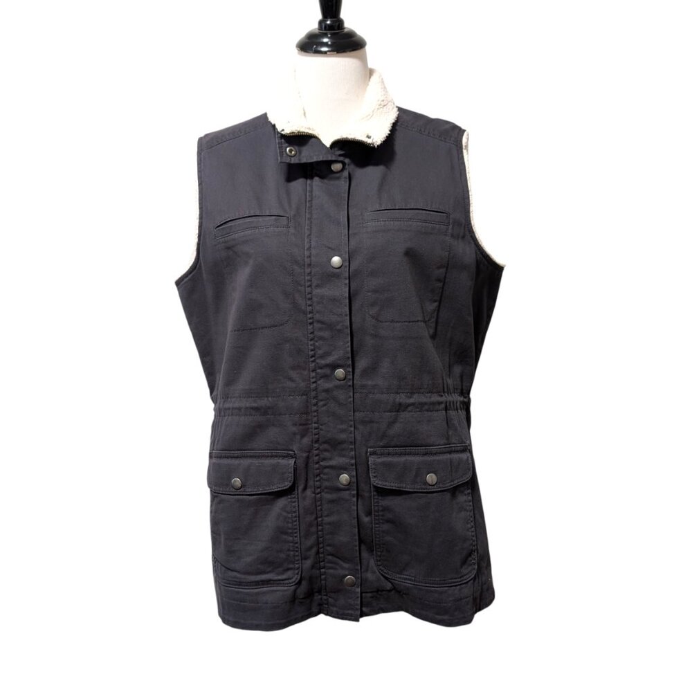 Sleeveless Sherpa-Trim Utility Vest - Black